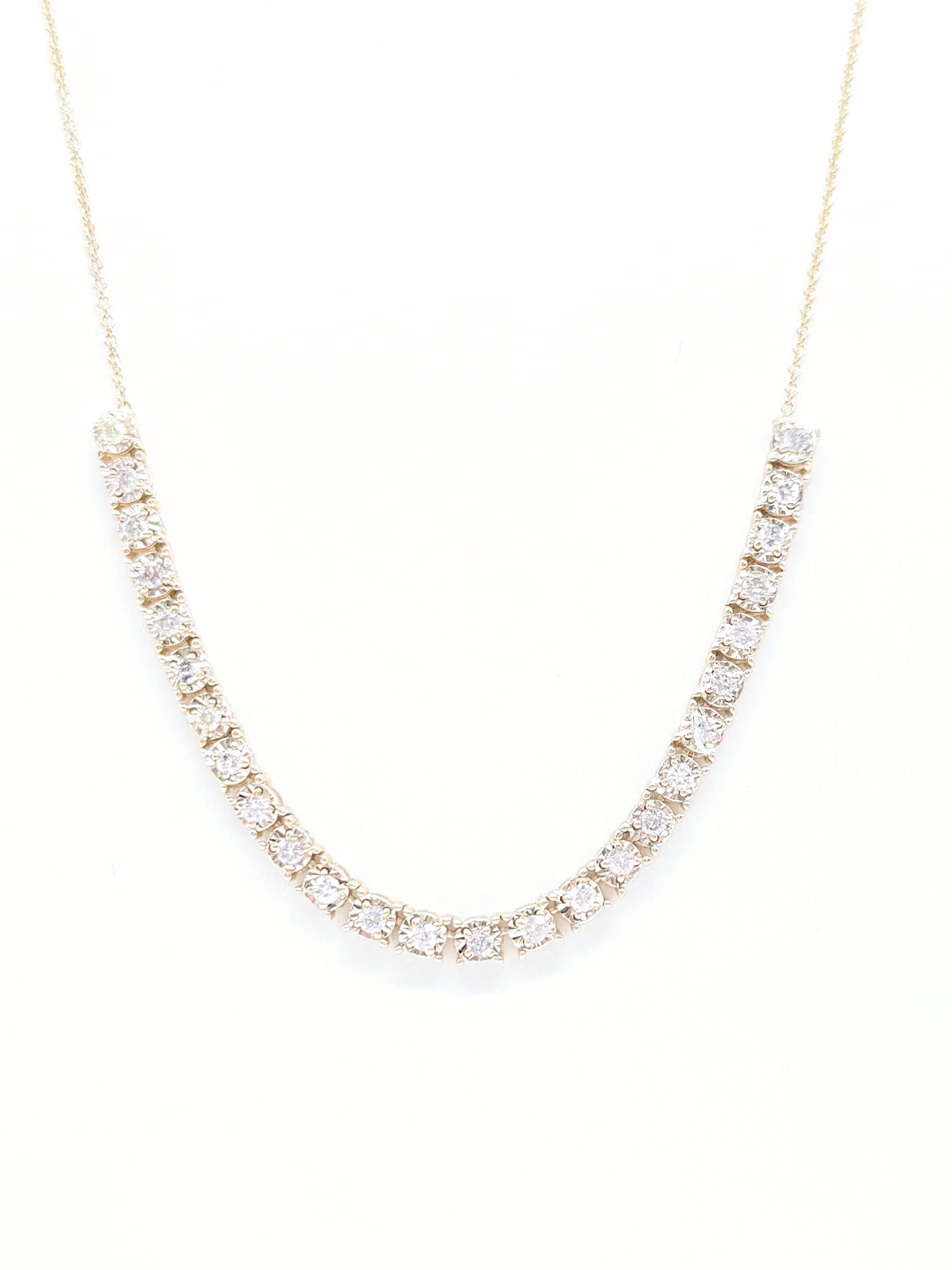 Taglio rotondo Collana mini con diamanti naturali da 1,03 carati con incastonatura a illusione da 19