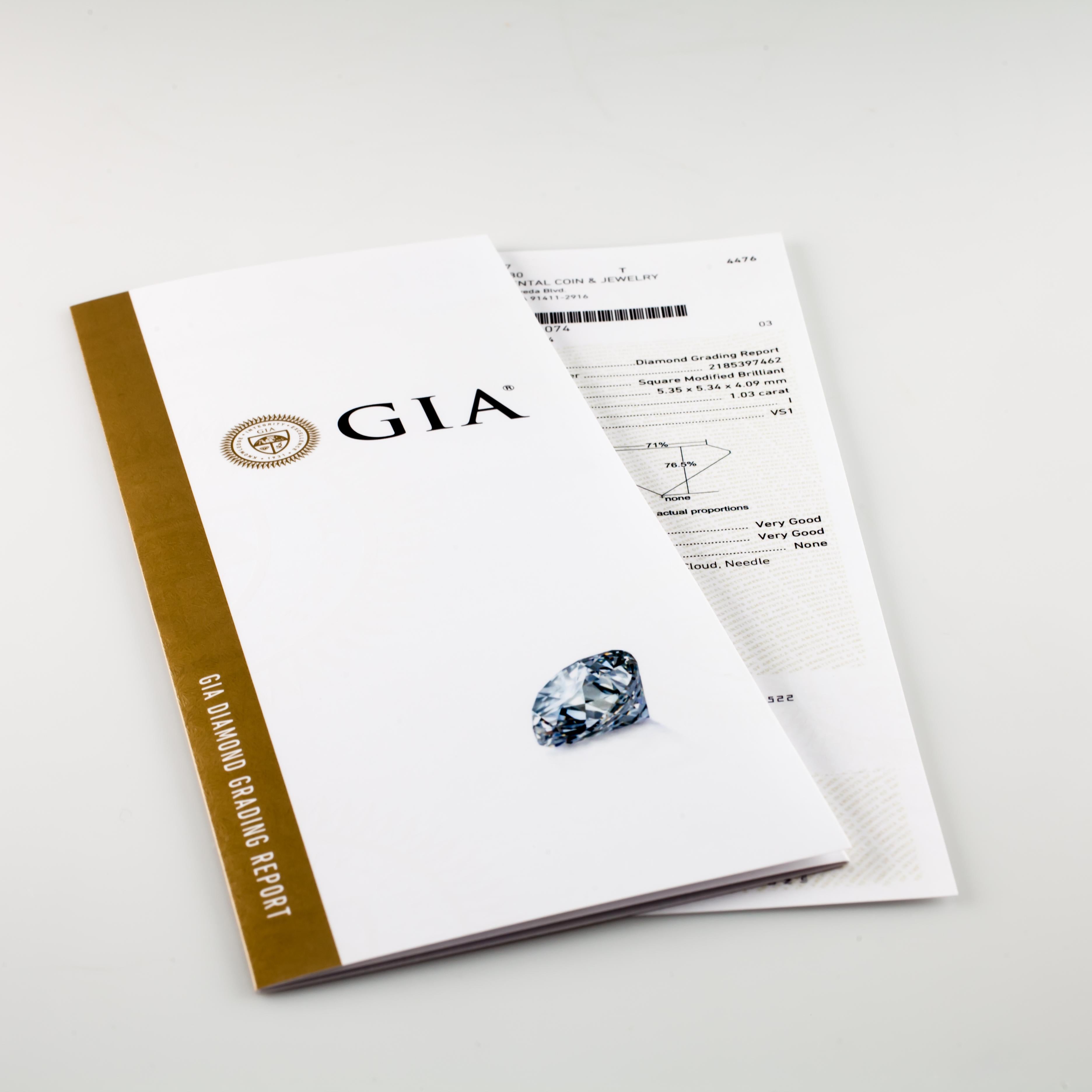 Diamant taille princesse de 1,03 carat non serti I/VS1 certifié GIA en vente 3