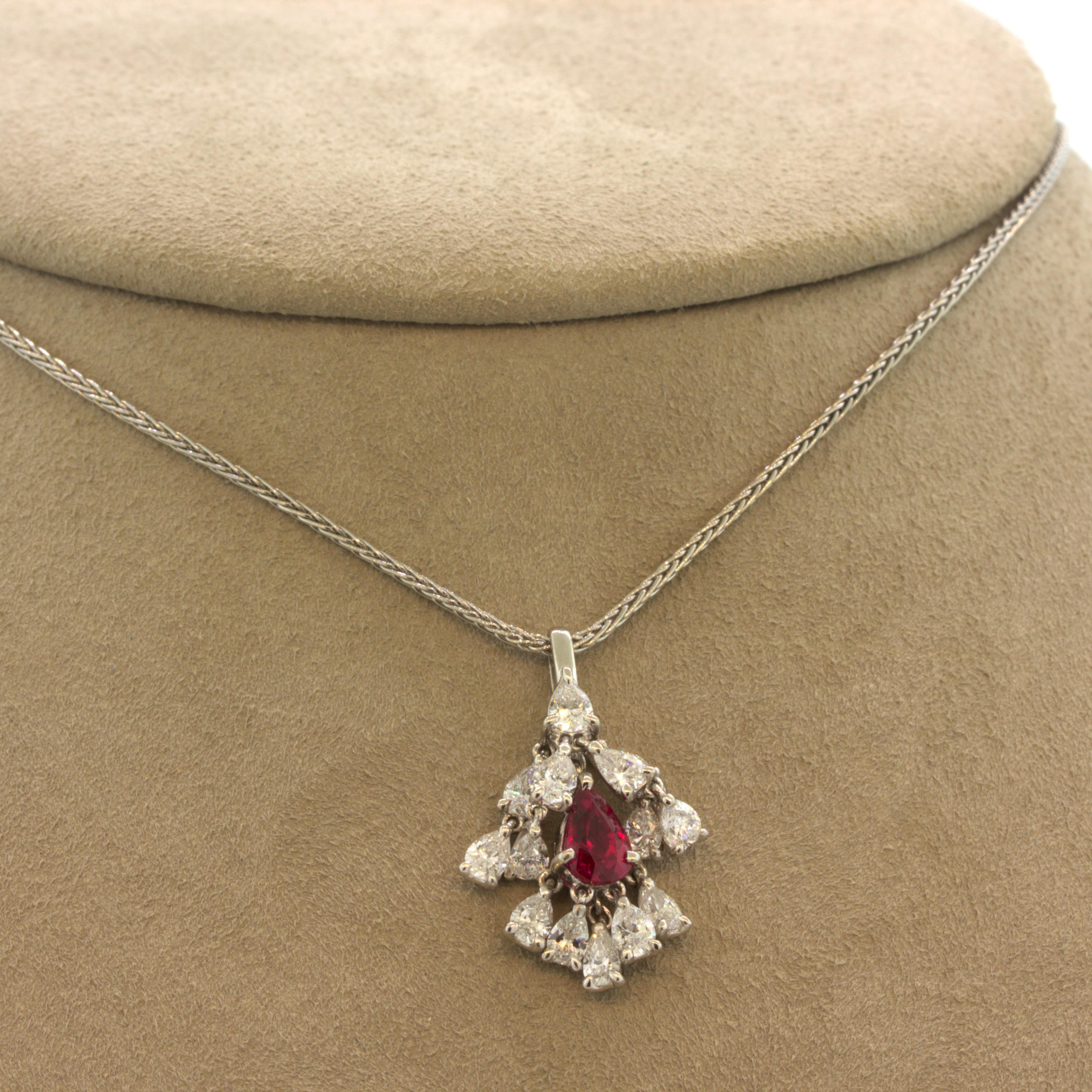 1.03 Carat N0-Heat Ruby Diamond Drop Platinum Pendant, GIA Certified In New Condition For Sale In Beverly Hills, CA