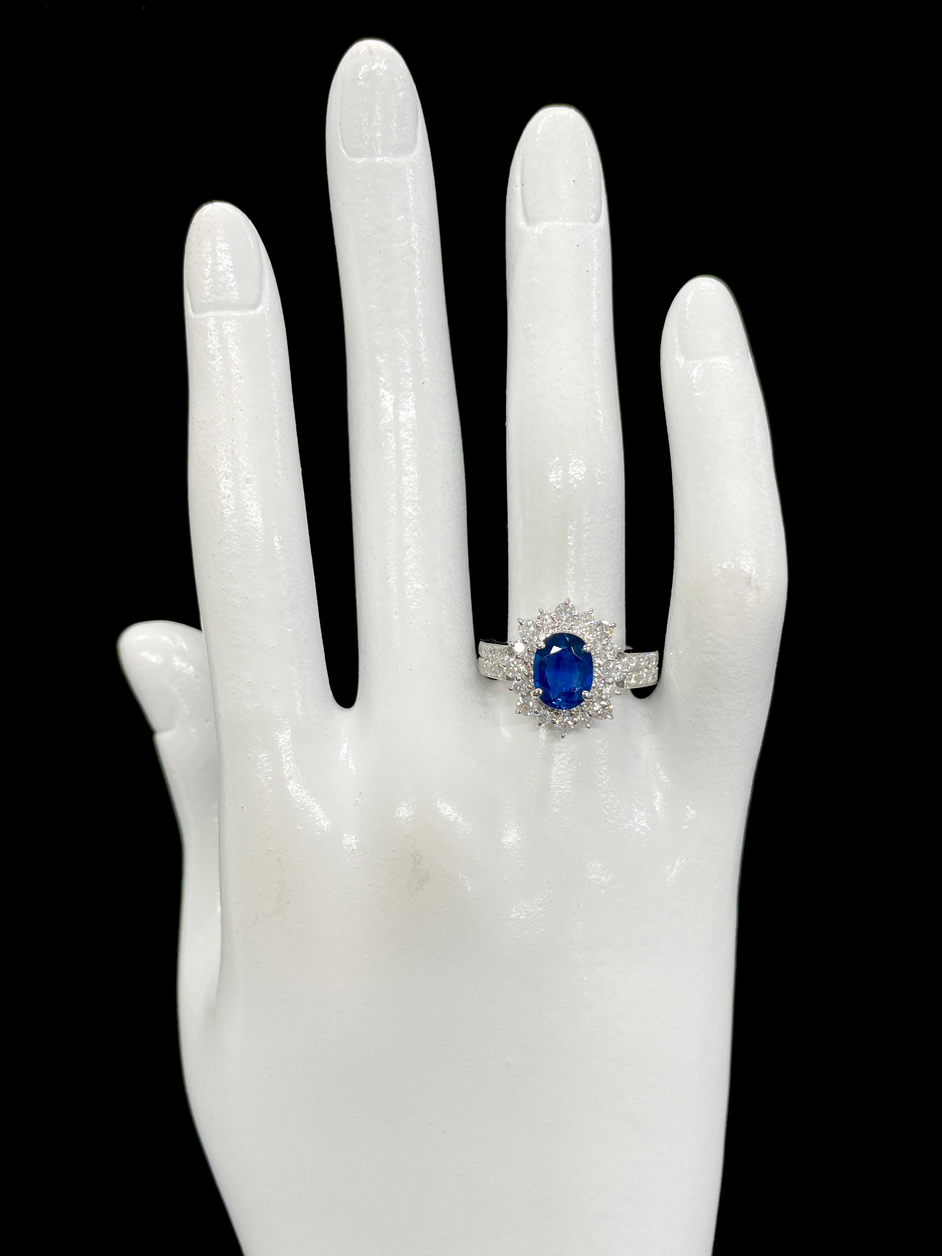 1.03 Carat Natural Blue Sapphire and Diamond Double Halo Ring Made in Platinum For Sale 1