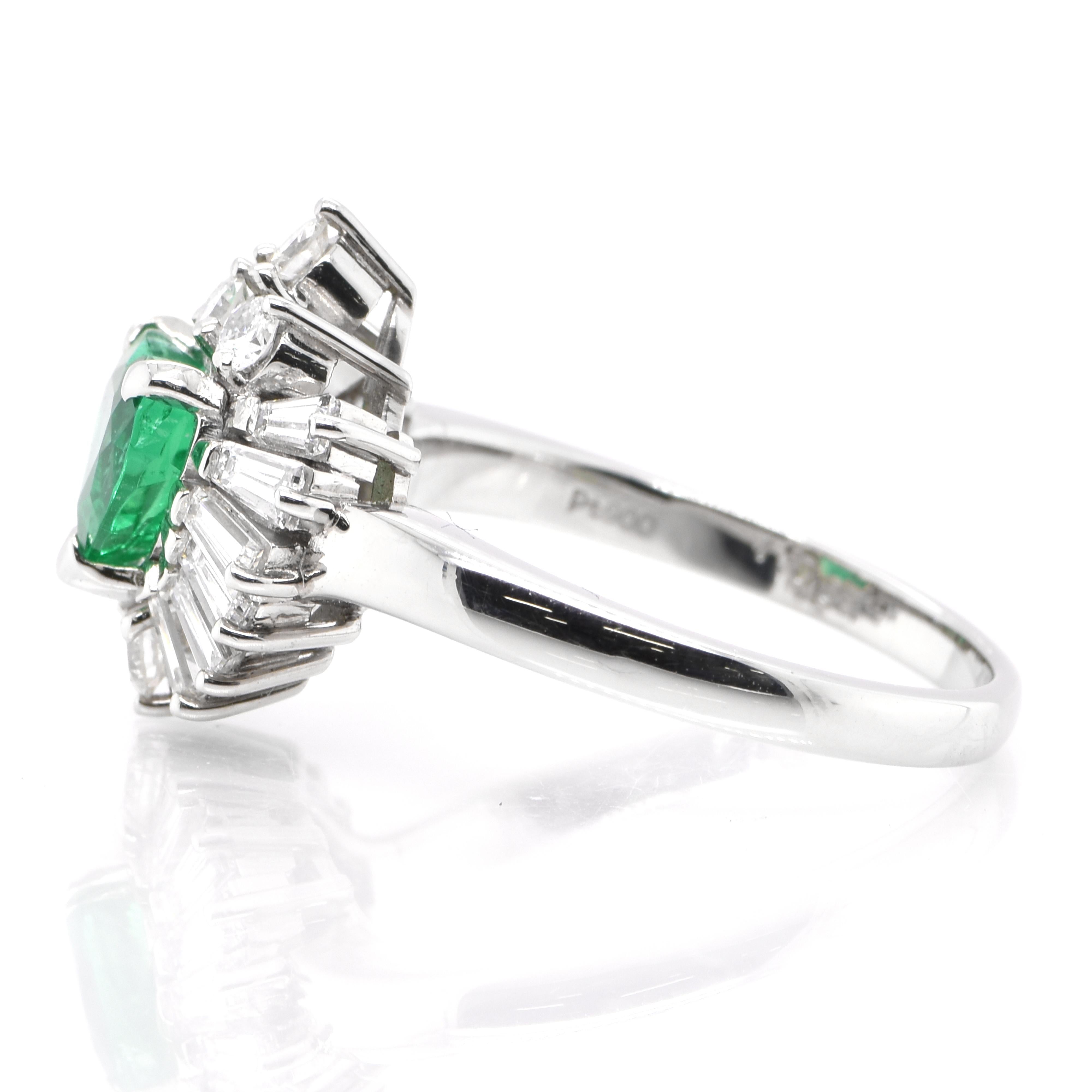 Heart Cut 1.03 Carat Natural Heart Shape Emerald and Diamond Ring Set in Platinum