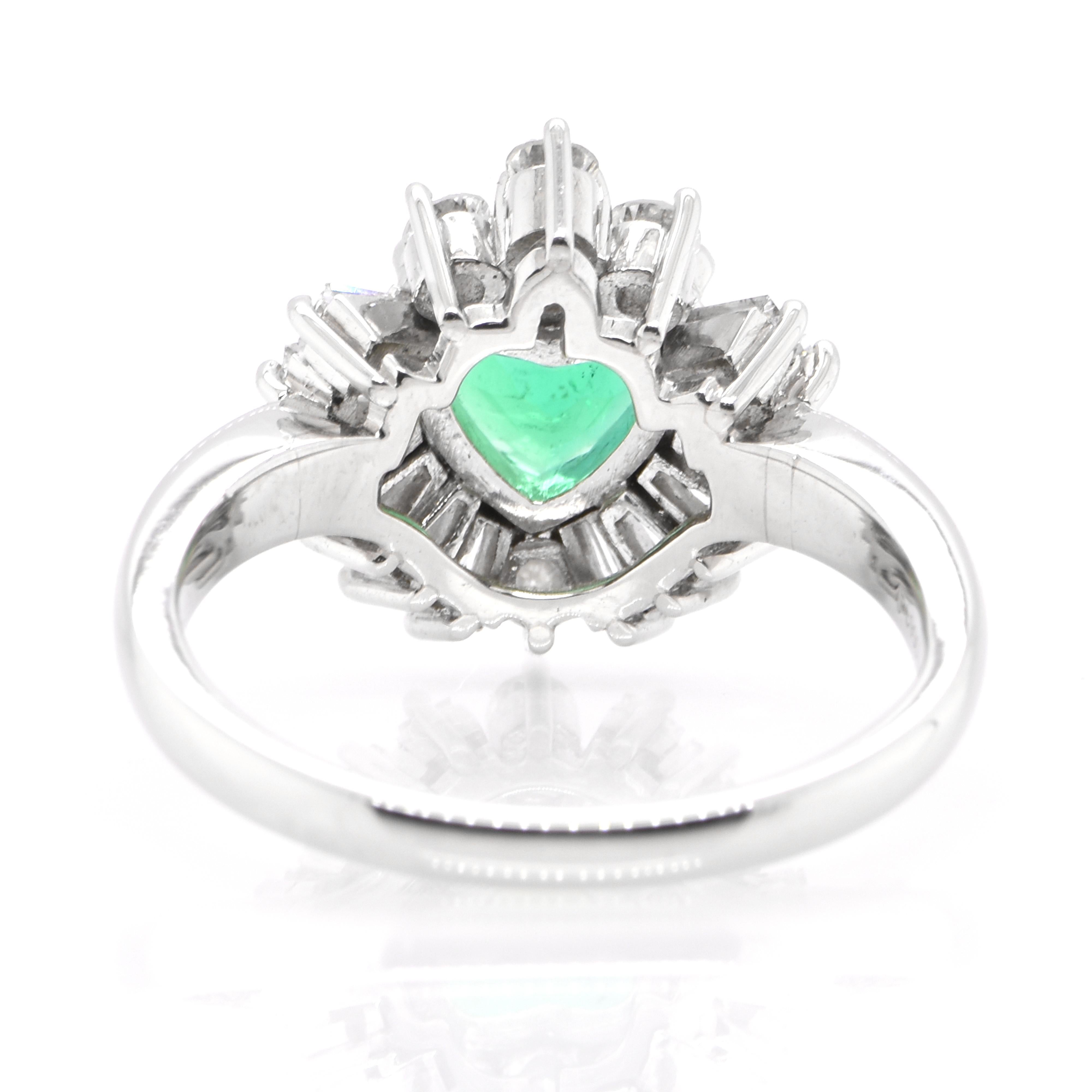 Women's 1.03 Carat Natural Heart Shape Emerald and Diamond Ring Set in Platinum