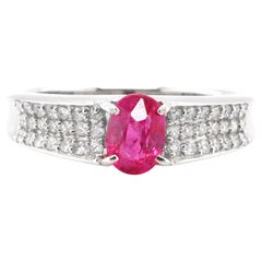 1.03 Carat Natural, No Heat Ruby and Diamond Ring Set in Platinum