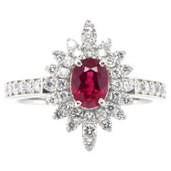 1.03 Carat Natural Ruby and Diamond Double Halo Ring Set in Platinum