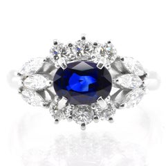 1.03 Carat Natural Sapphire and Diamond Ring Set in Platinum