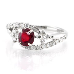 1.03 Carat Natural Vivid-Red Ruby and Diamond Ring Made in Platinum