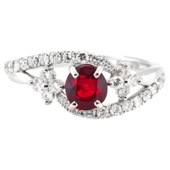 1.03 Carat Natural Vivid-Red Ruby and Diamond Ring Made in Platinum