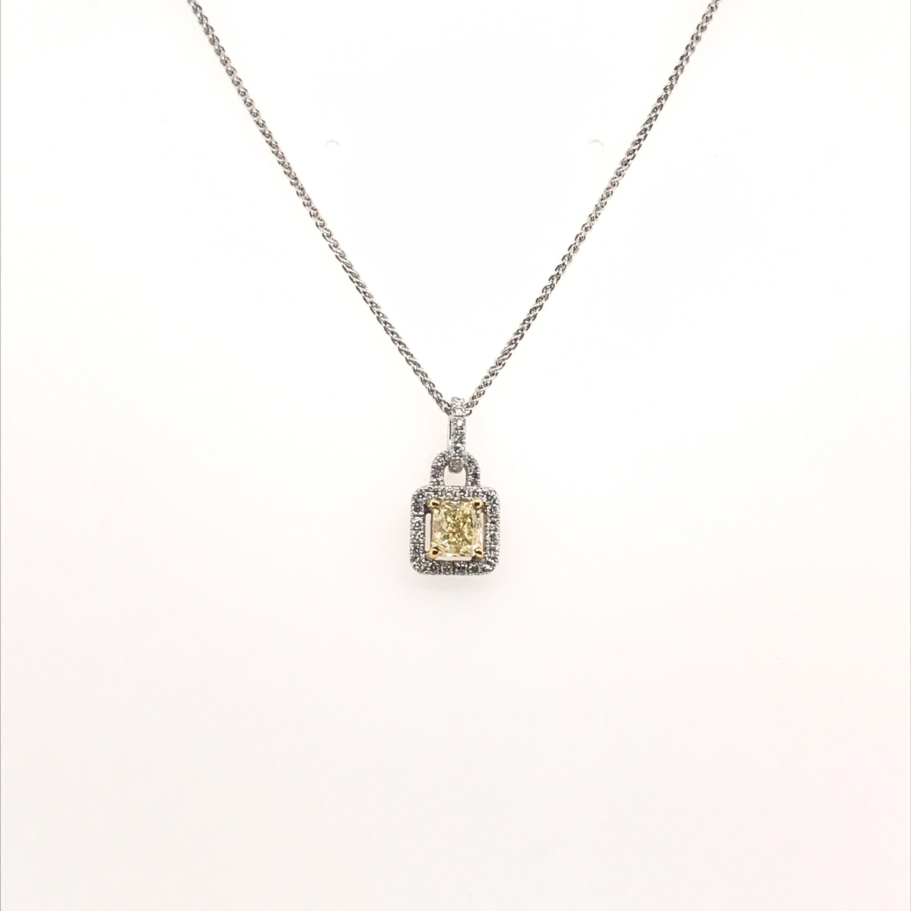 Princess Cut 1.03 Carat Natural Yellow Diamond Pendant For Sale