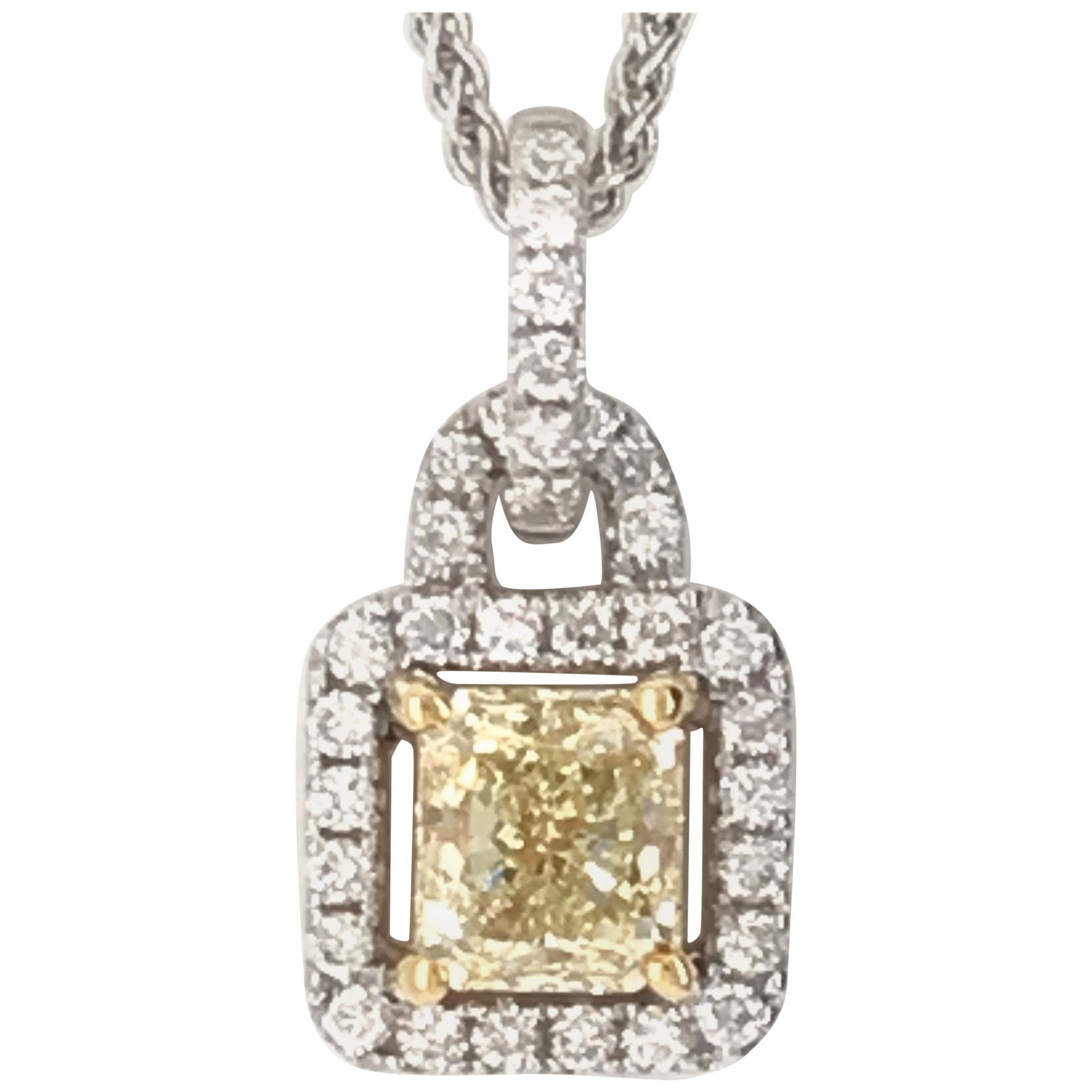 1.03 Carat Natural Yellow Diamond Pendant For Sale