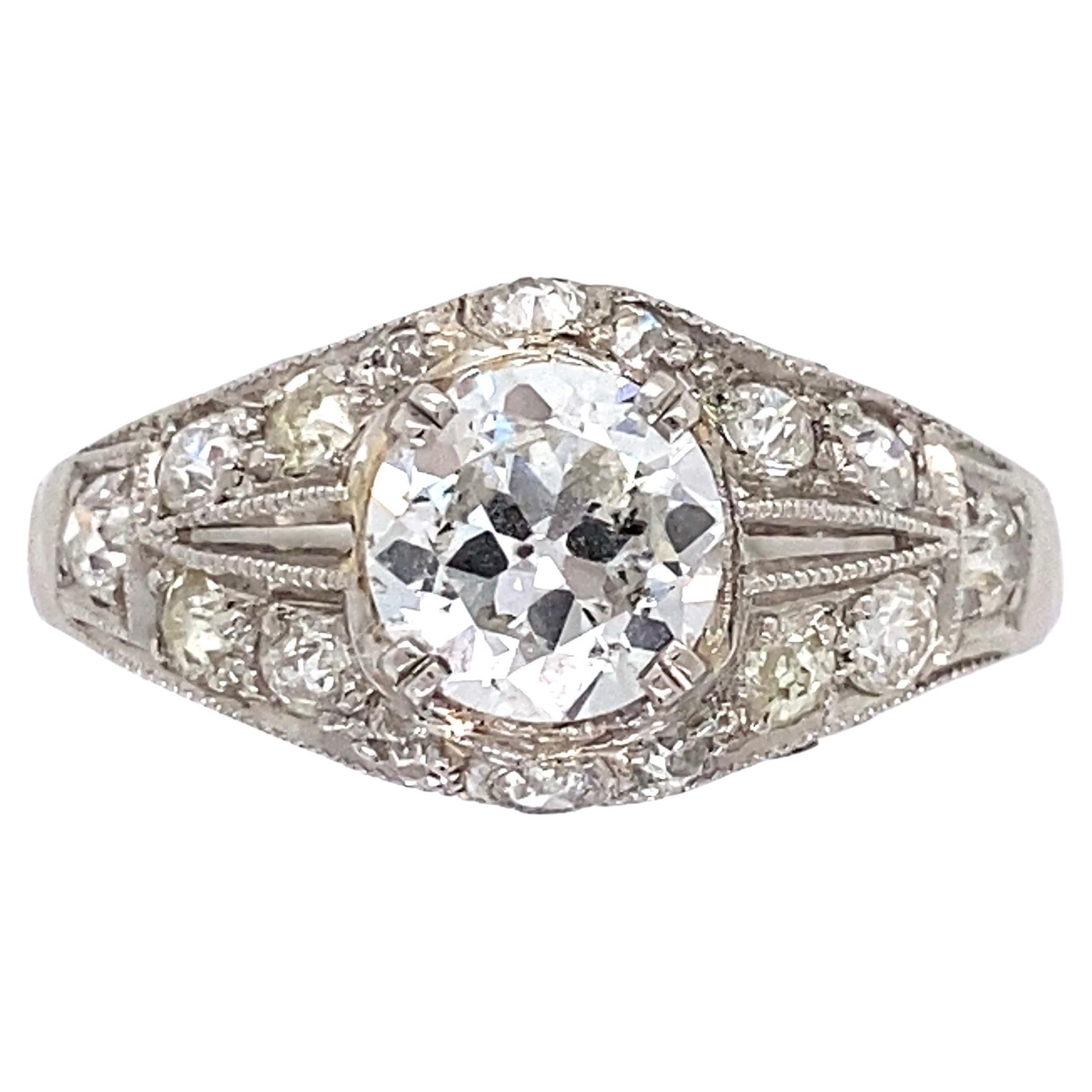 3.07 Carat Old European Cut Diamond Art Deco Platinum Ring Estate Fine