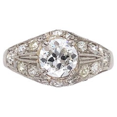 1.03 Carat Old European Cut Diamond Art Deco Platinum Ring Estate Fine Jewelry