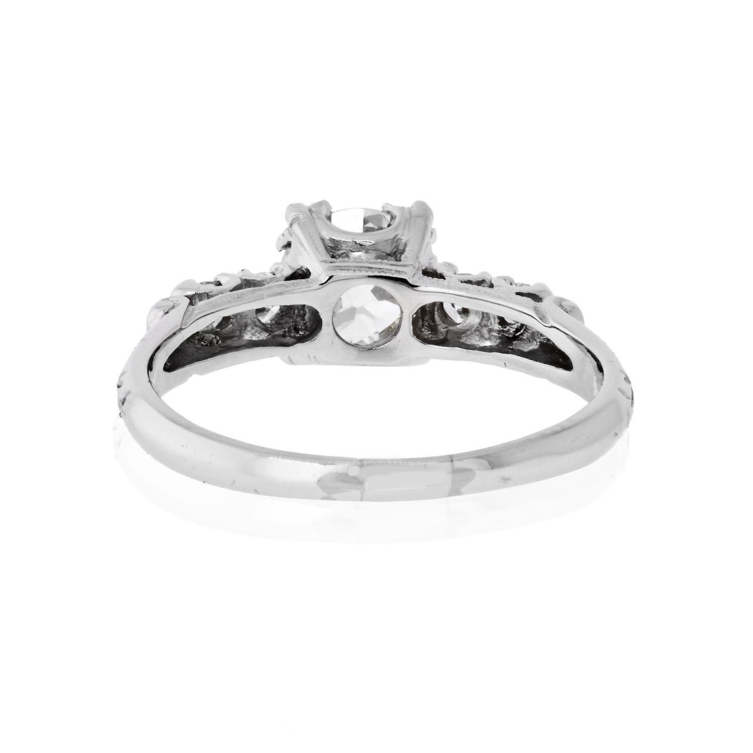 Women's 1.03 Carat Old European Cut Diamond J/VS2 GIA Engagement Ring For Sale