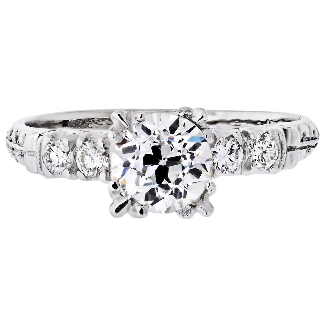 1.03 Carat Old European Cut Diamond J/VS2 GIA Engagement Ring For Sale