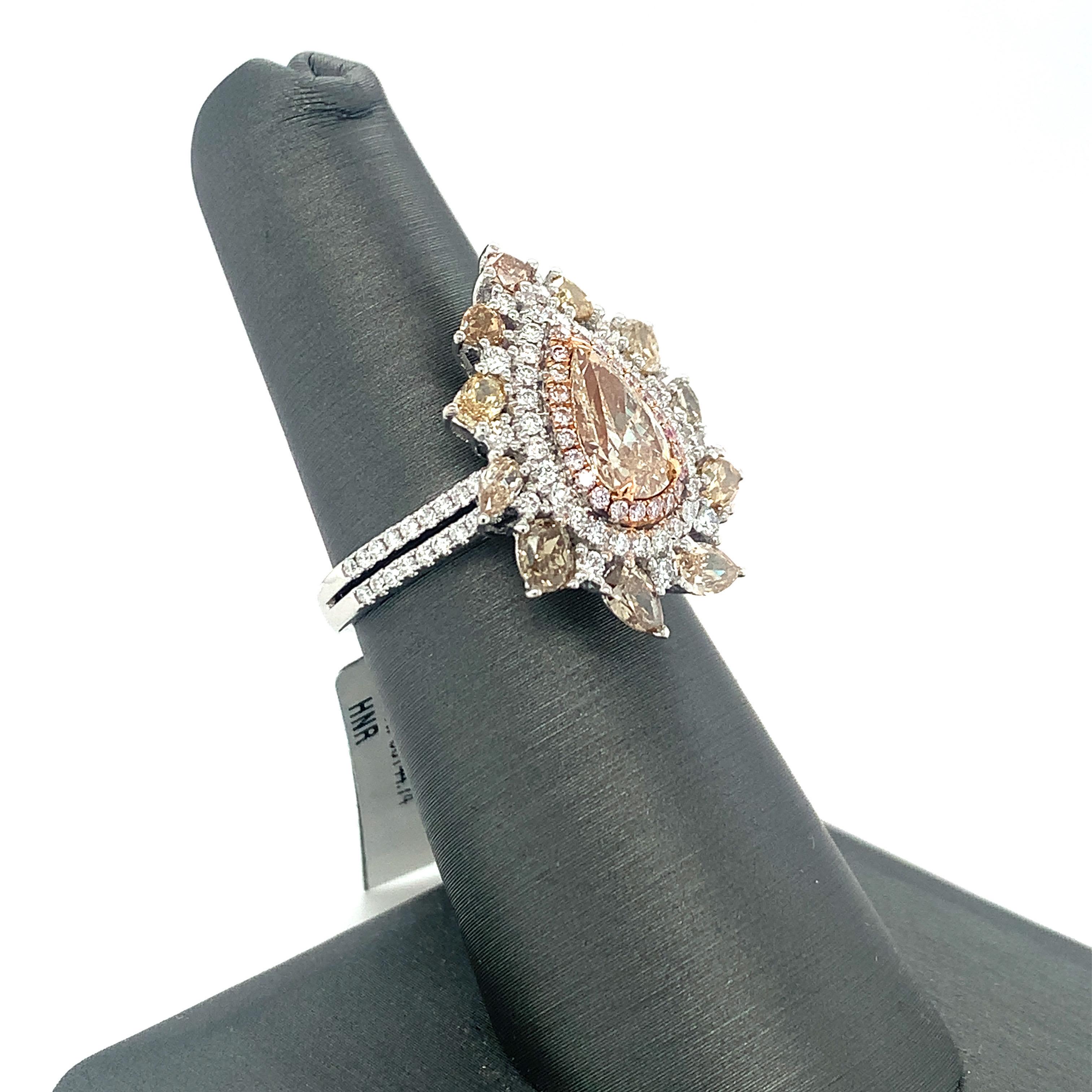 1.03 Carat Pear Cut Diamond White Gold Multi Layer Halo Cocktail Ring In New Condition For Sale In Trumbull, CT