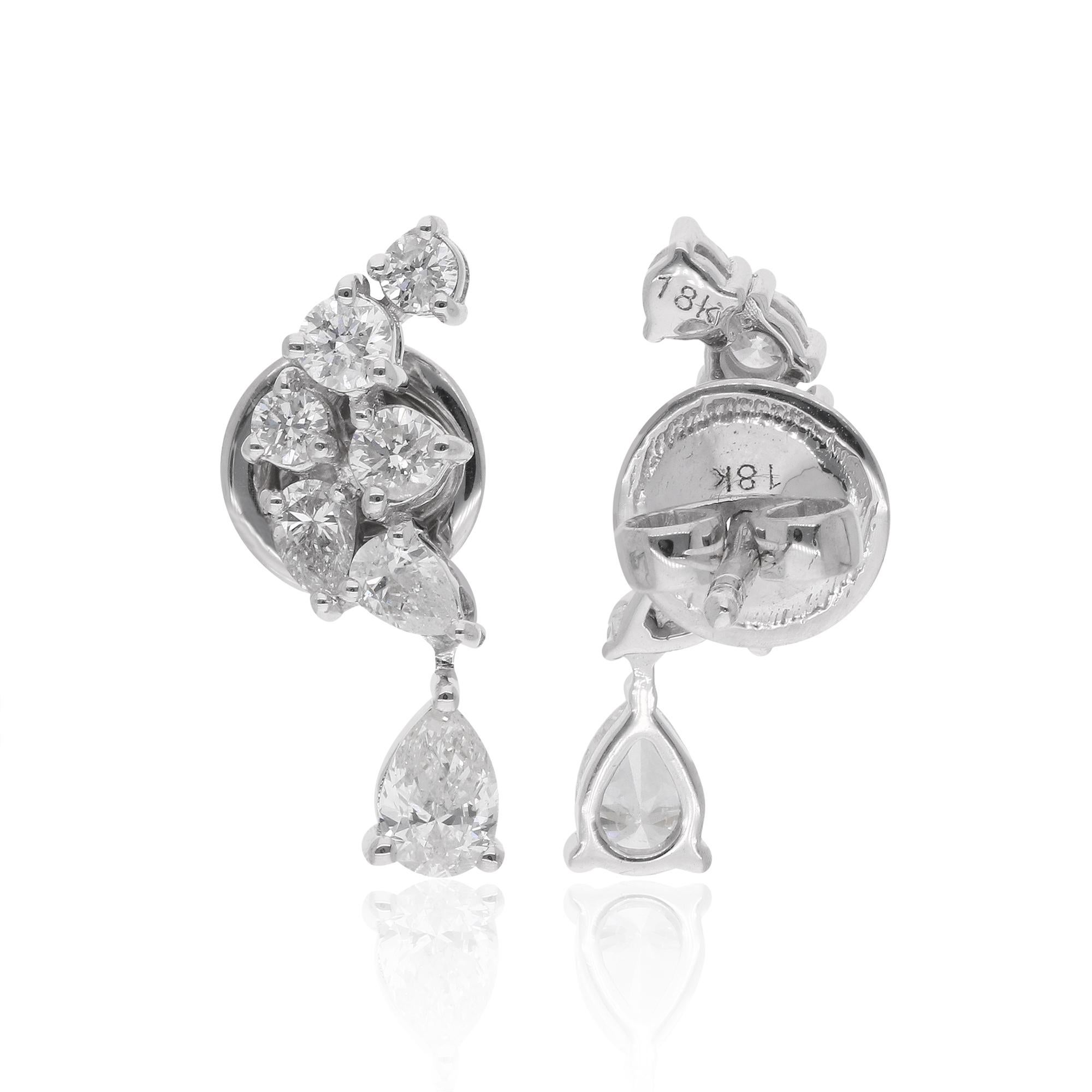 The pear-shaped diamonds, with their classic teardrop silhouette, exude sophistication and charm, while the round diamonds add a touch of sparkle and allure. Meticulously set in a secure prong setting, these dazzling gemstones catch the light from