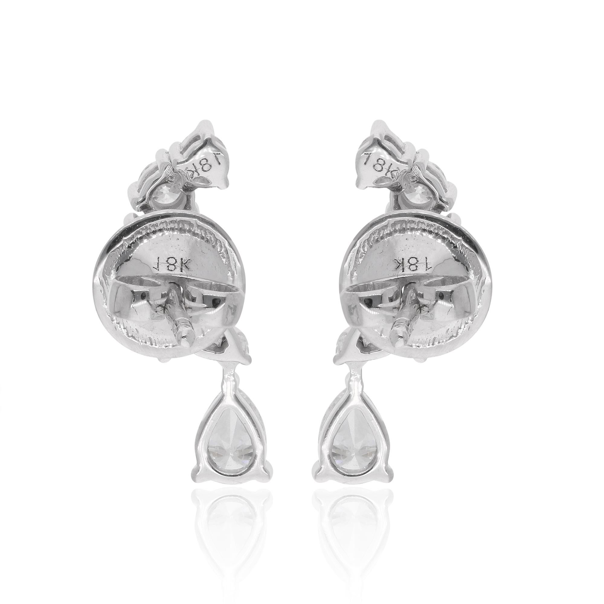 Modern 1.03 Carat Pear & Round Diamond Earrings 18 Karat Solid White Gold Fine Jewelry For Sale