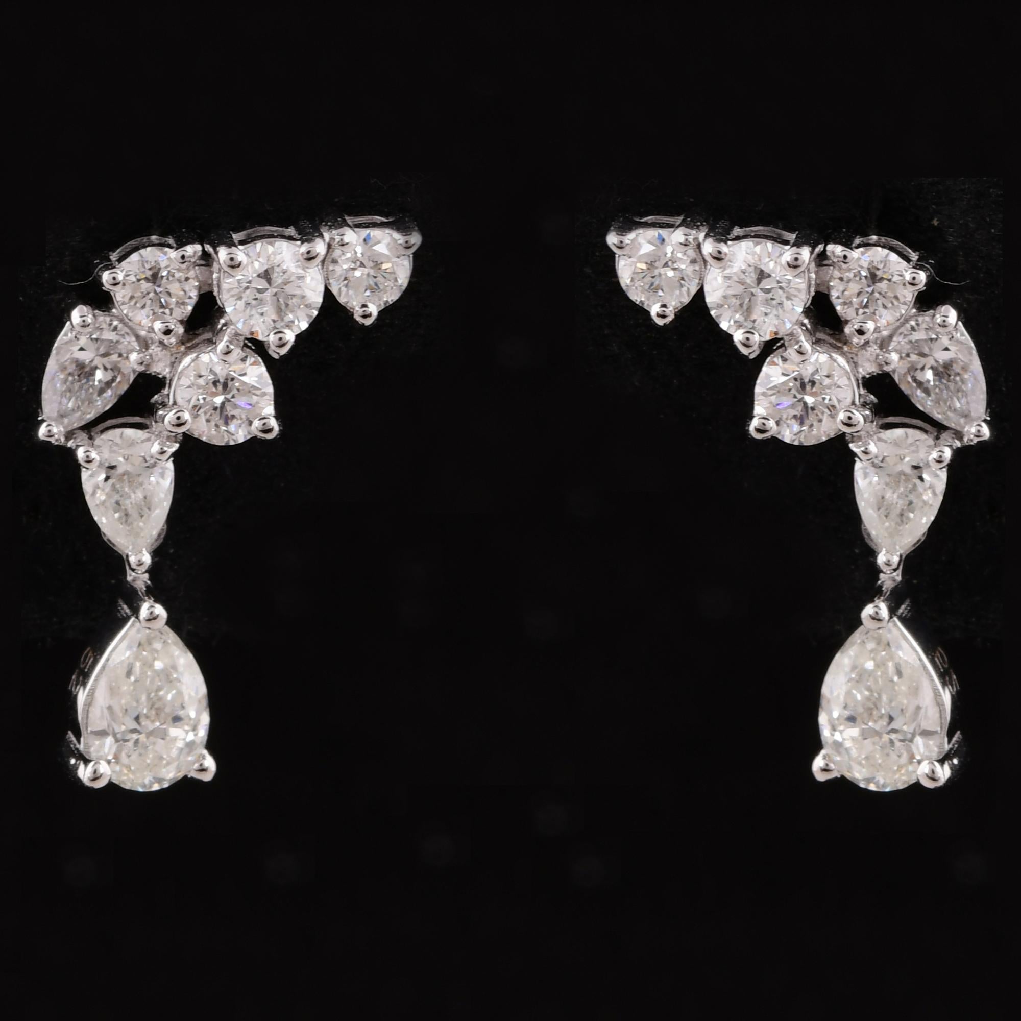 Pear Cut 1.03 Carat Pear & Round Diamond Earrings 18 Karat Solid White Gold Fine Jewelry For Sale