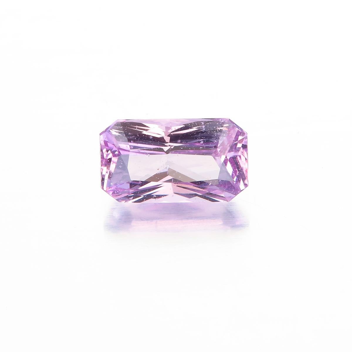 1.03 carat Pink Sapphire from Madagascar
Dimensions: 7.60 x 4.41 x 3.12 mm
Shape: Octagonal faceted brilliant cut
Color: Pink rich saturation with a medium light tone
Origin: Madagascar
Lotus report no: 6932-4243
No Heat