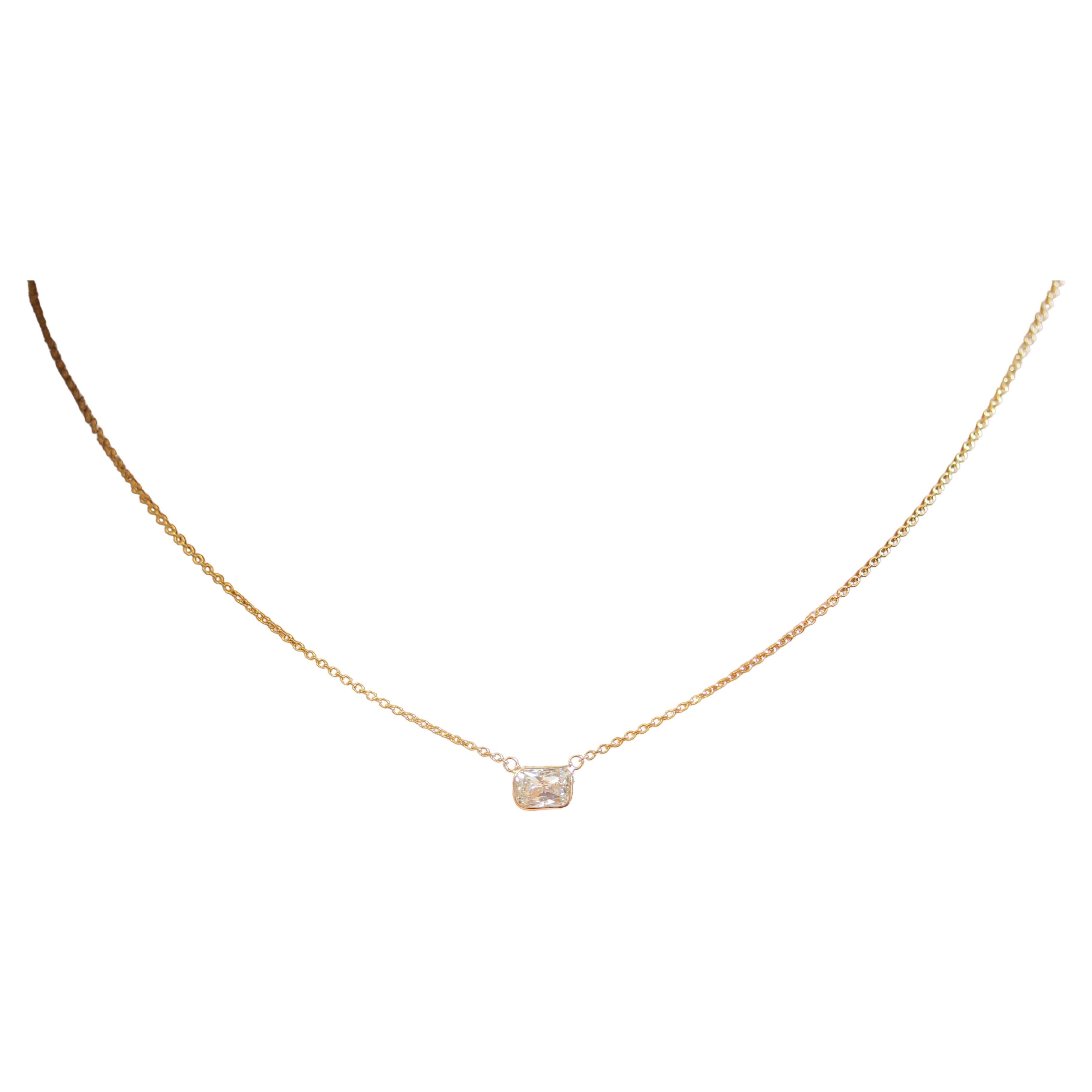 1,03 Karat strahlender Diamant Handgefertigte Solitär-Halskette in 14k Weißgold im Angebot