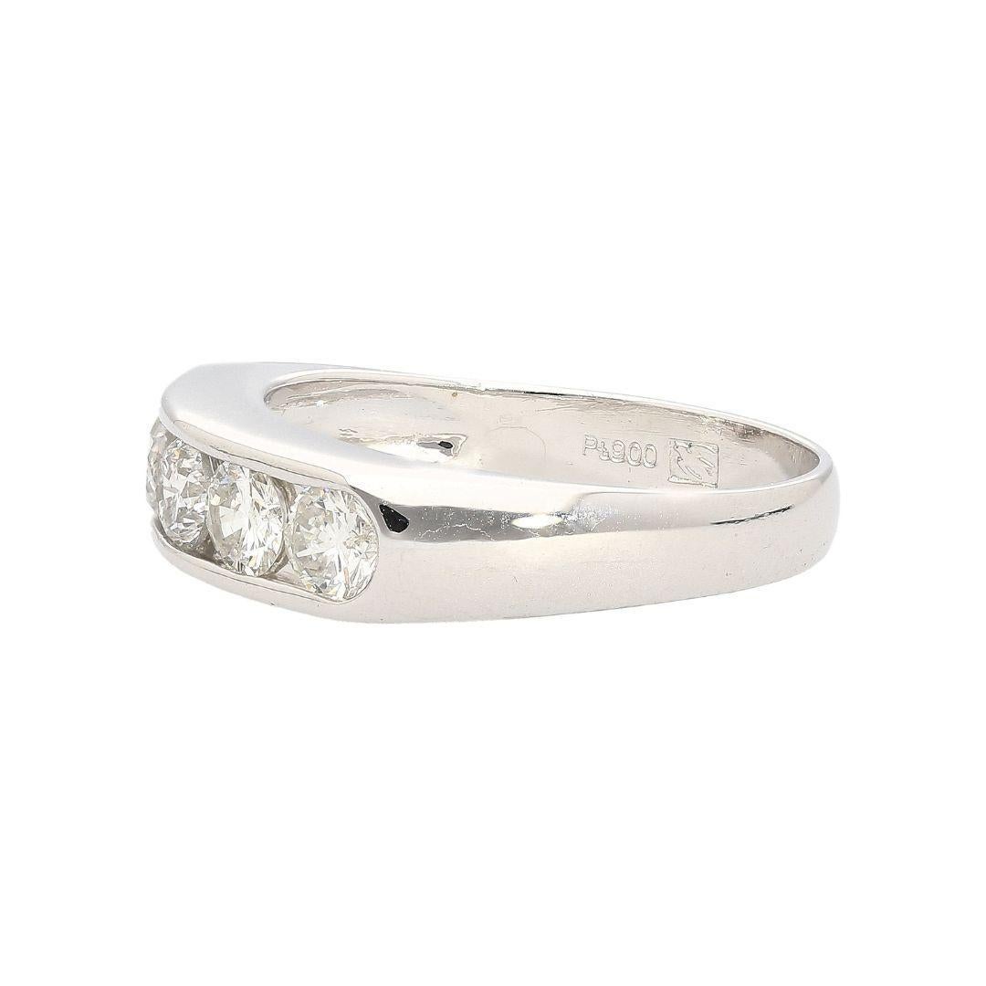 1.03 Carat Round-Cut Diamond in Platinum 900 Channel Setting Half-Eternity Ring For Sale 1