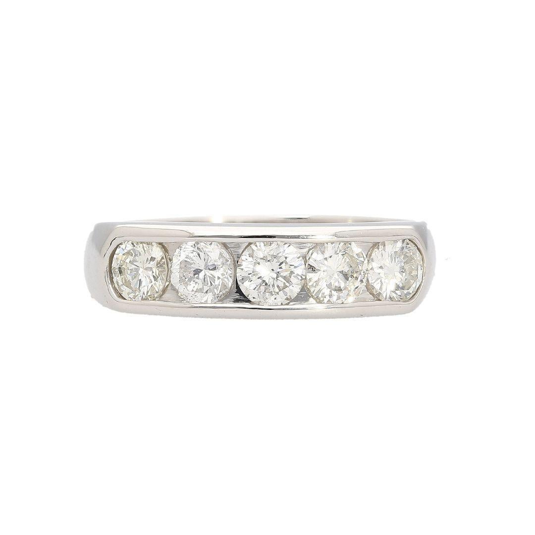 1.03 Carat Round-Cut Diamond in Platinum 900 Channel Setting Half-Eternity Ring For Sale 2