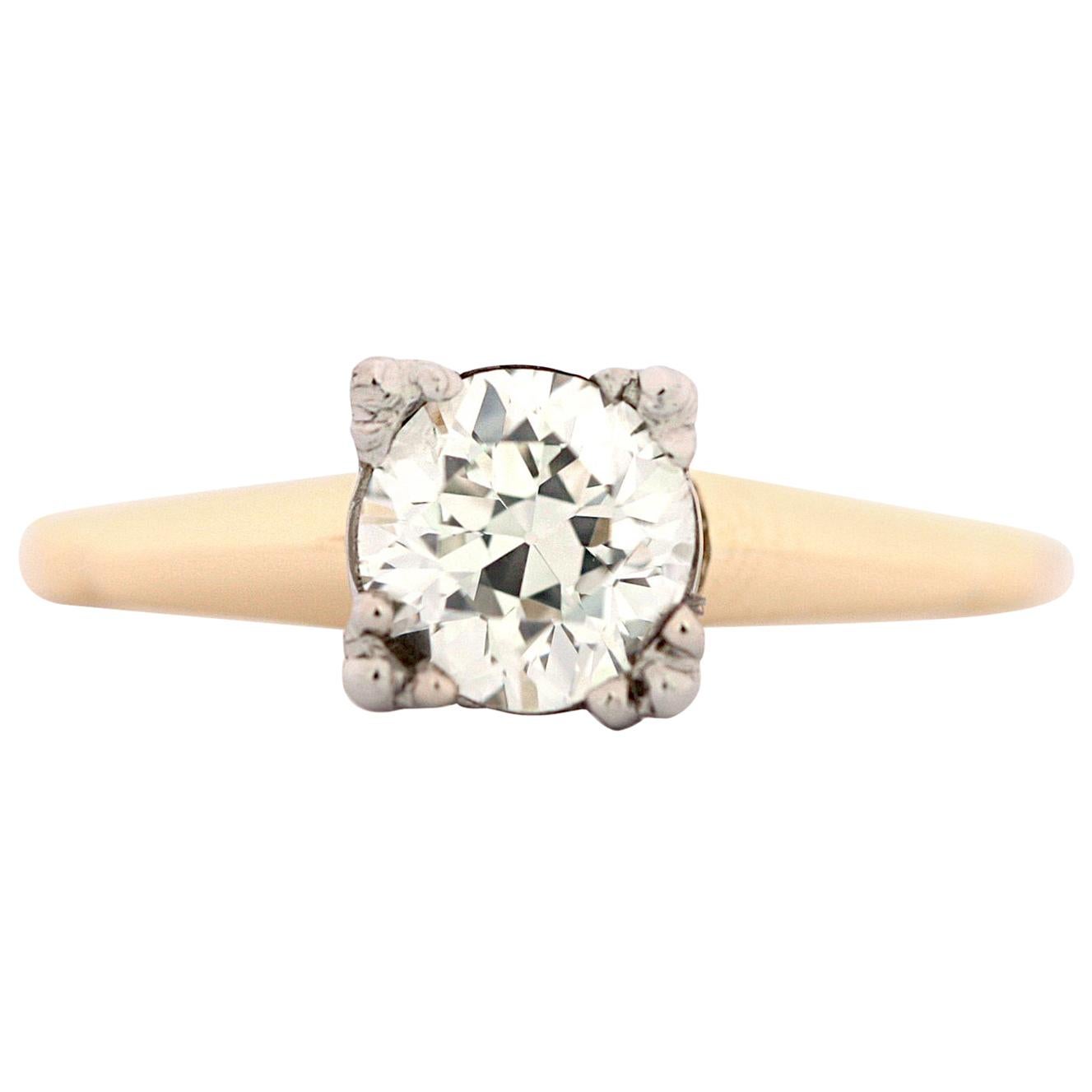 1.03 Carat Round Old European Diamond Vintage Engagement Ring For Sale