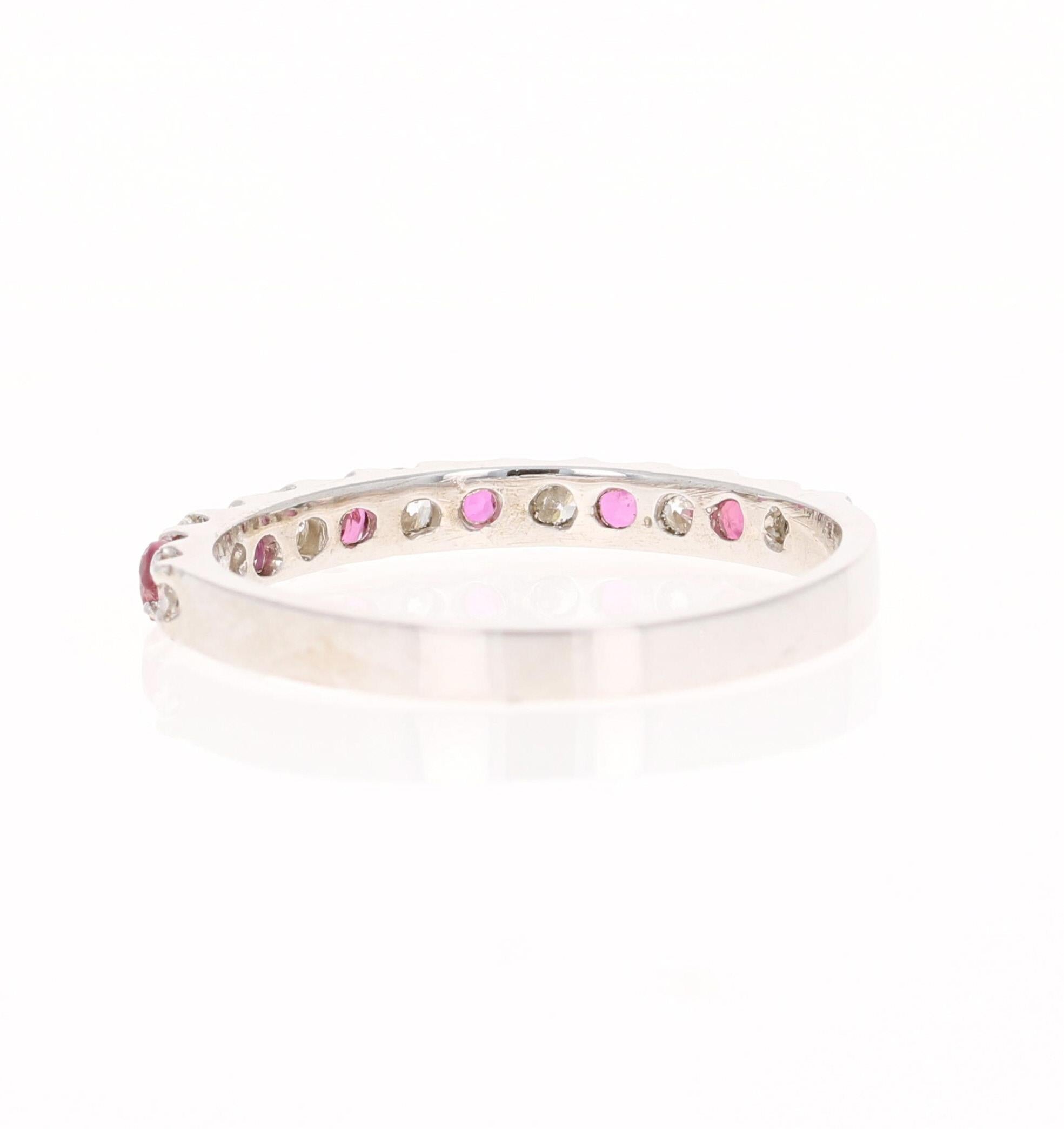 Contemporary 1.03 Carat Ruby and Diamond 14 Karat White Gold Band For Sale