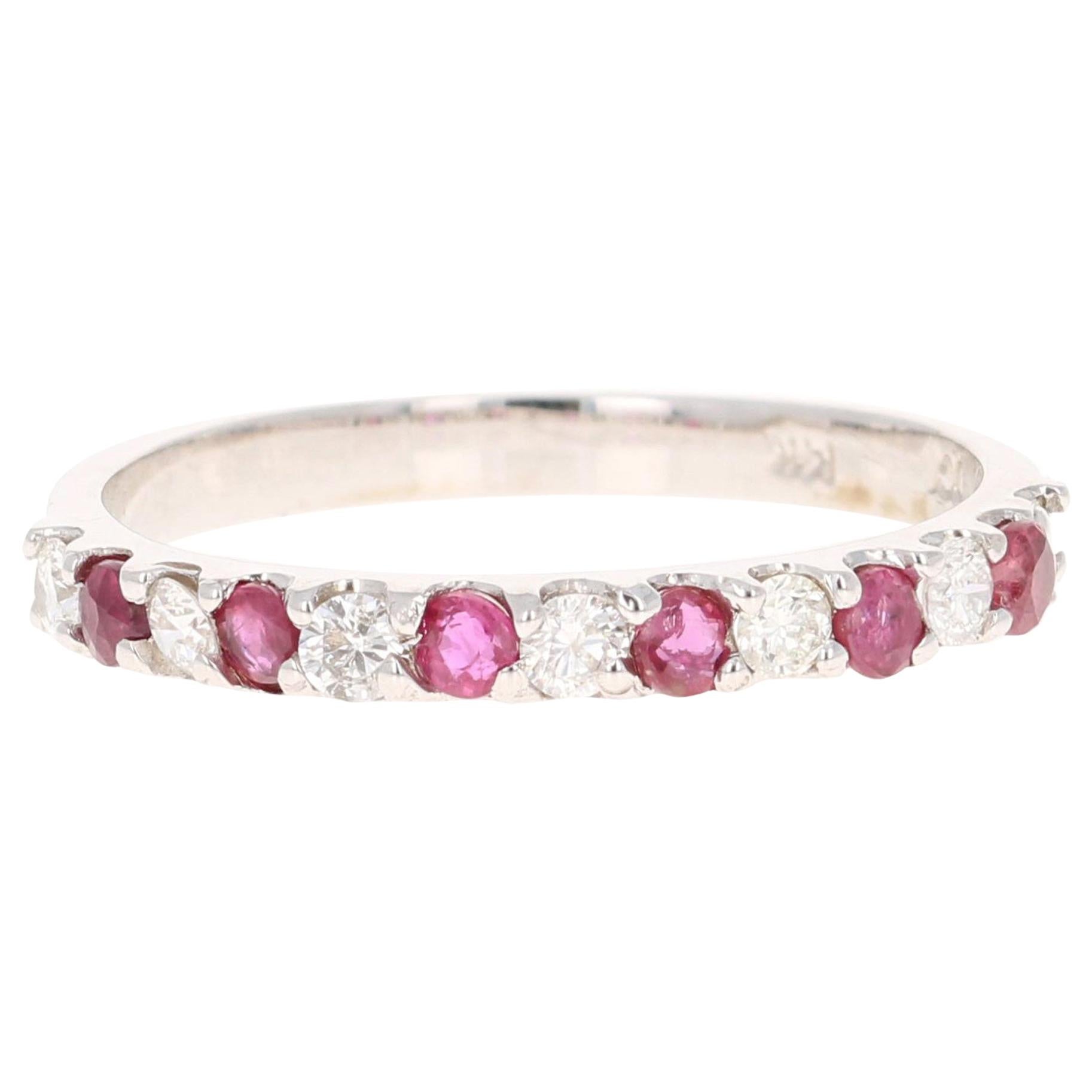 1.03 Carat Ruby and Diamond 14 Karat White Gold Band For Sale