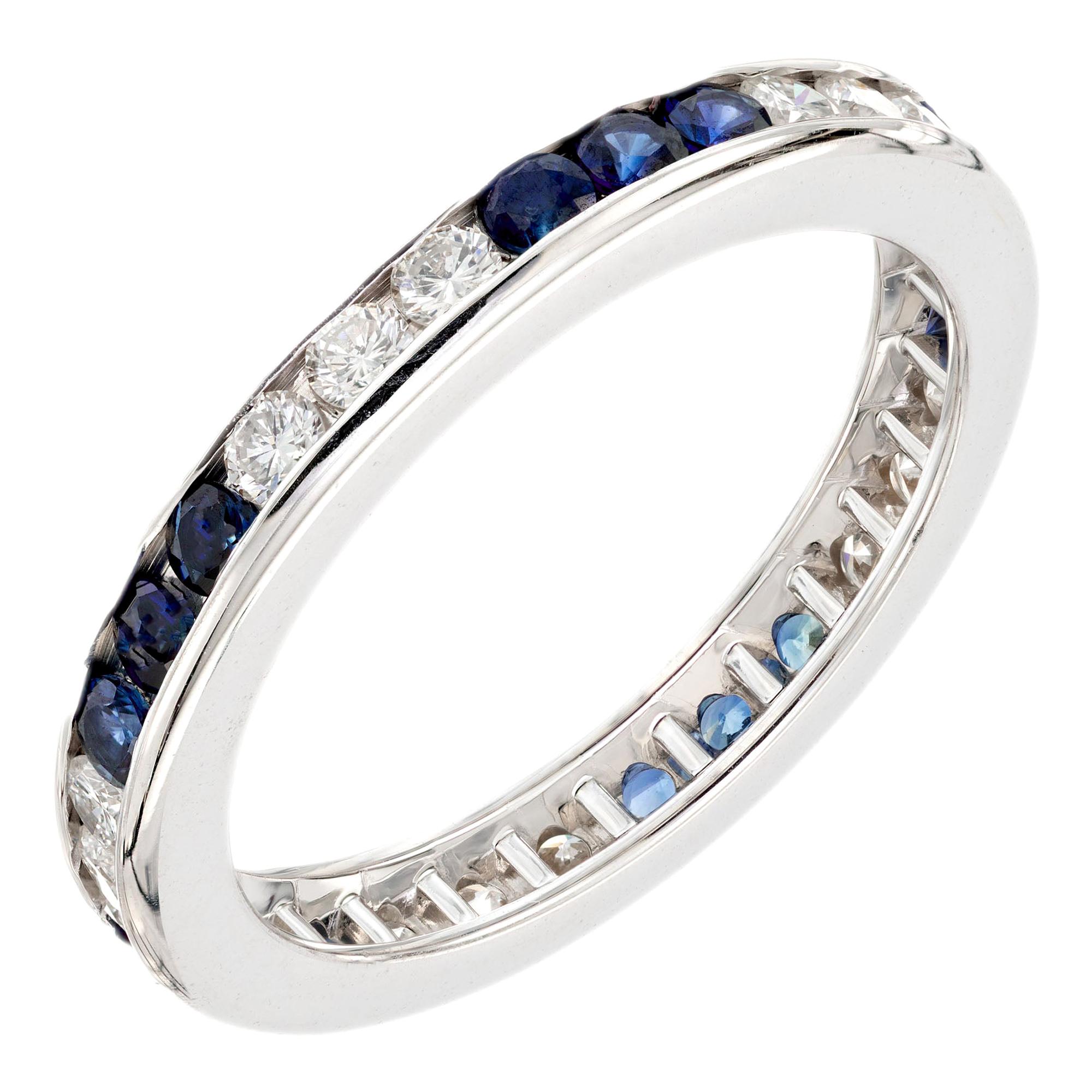 1.03 Carat Sapphire Diamond White Gold Wedding Band Ring For Sale