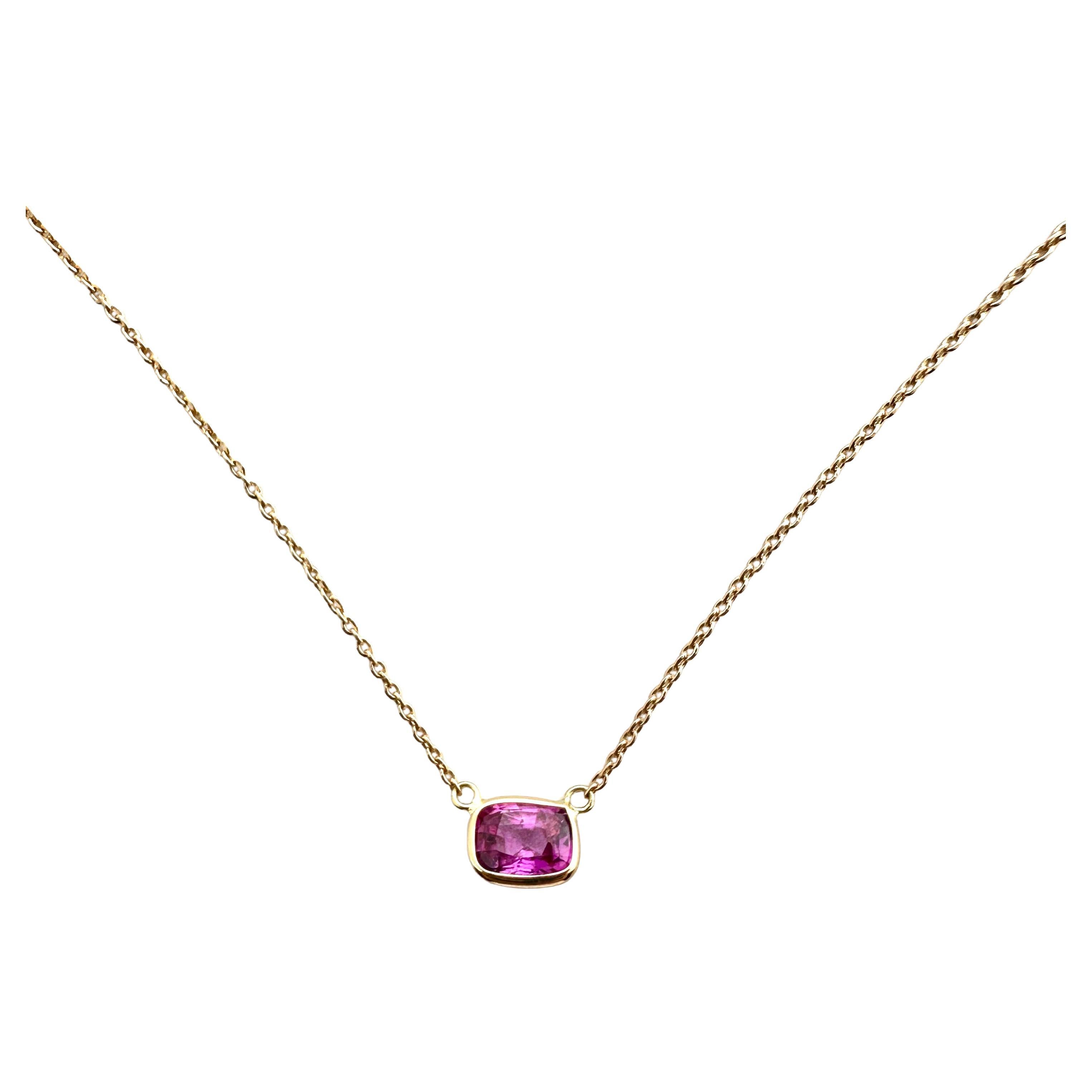 1.03 Carat Sapphire Pink Cushion &Fashion Necklaces Berberyn Certified In 14K RG For Sale