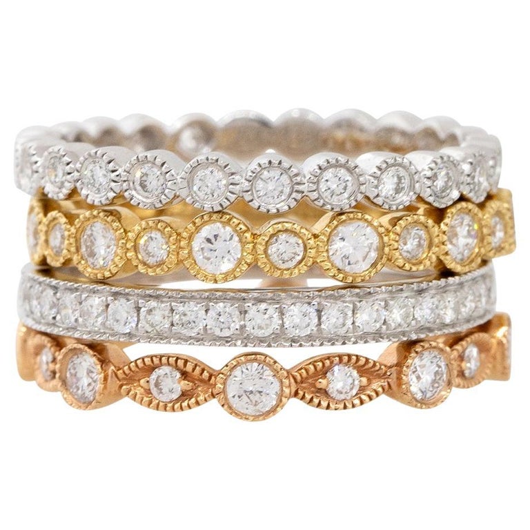 1.03 Carat Set of 4 Diamond Stackable Rings 18 Karat in Stock For Sale ...