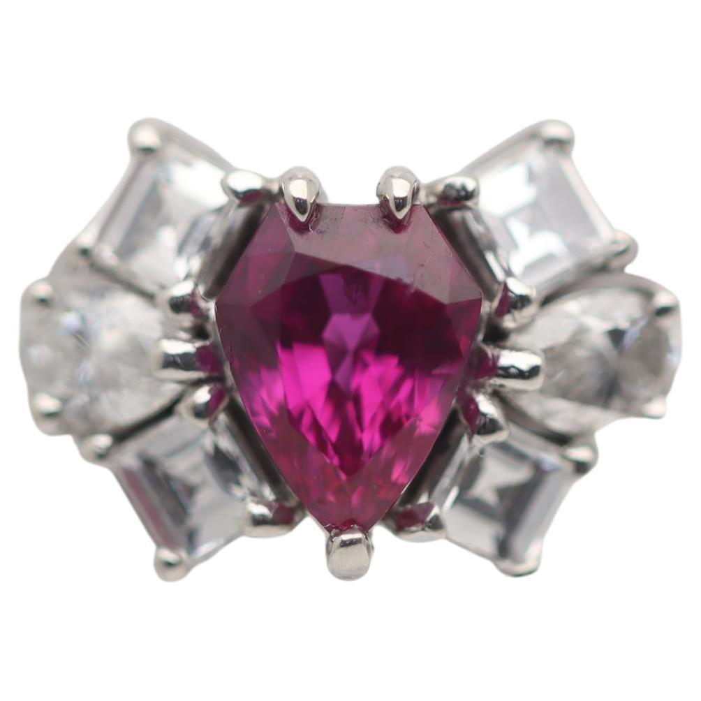 1.03 Carat Shield-Cut Ruby Diamond Platinum Ring For Sale