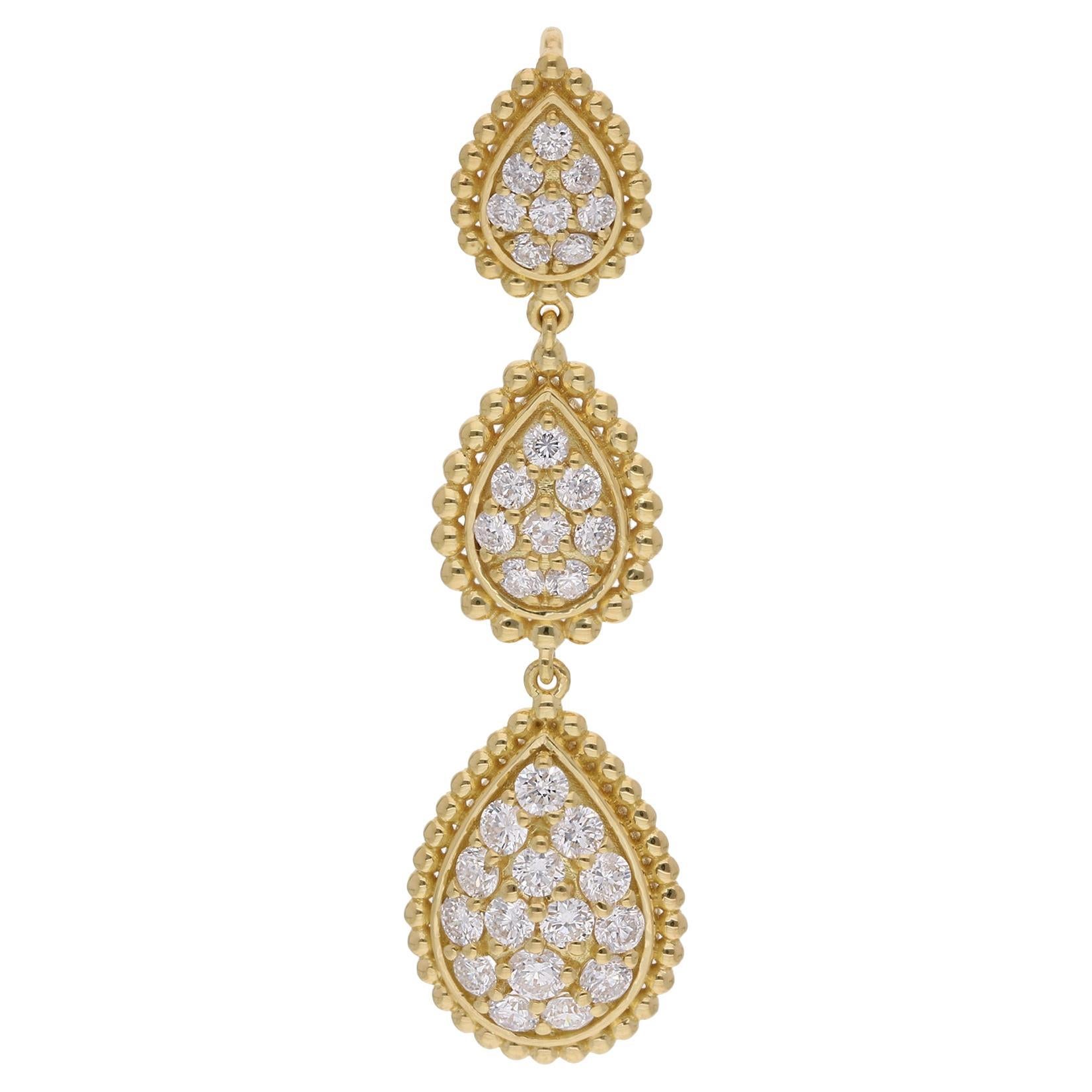 1.03 Carat SI Clarity HI Color Diamond Drop Pendant 18 Karat Yellow Gold Jewelry For Sale