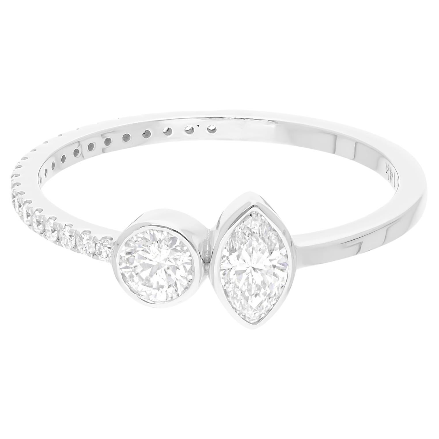 1.03 Carat SI Clarity HI Color Marquise Round Diamond Ring 14 Karat White Gold