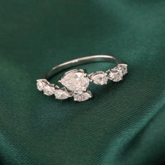 1.carat Pear Marquise Cut Natural Diamond Vine Band Ring, 18k White Gold for Her