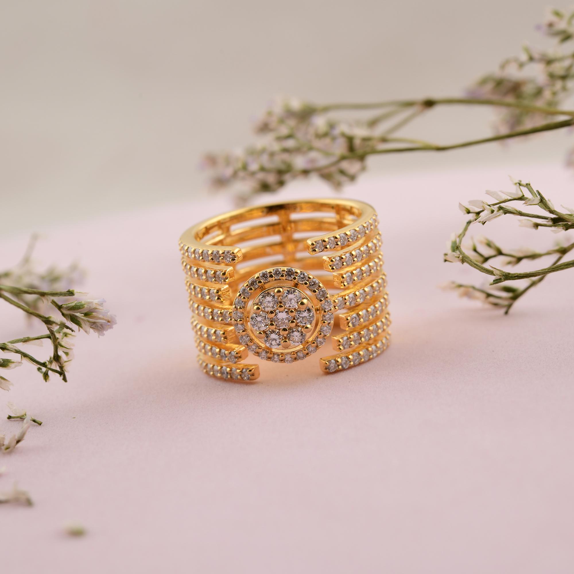 1,03 quilates SI Claridad HI Color Anillo de diamantes redondo Joyas de oro amarillo de 14 quilates Moderno en venta