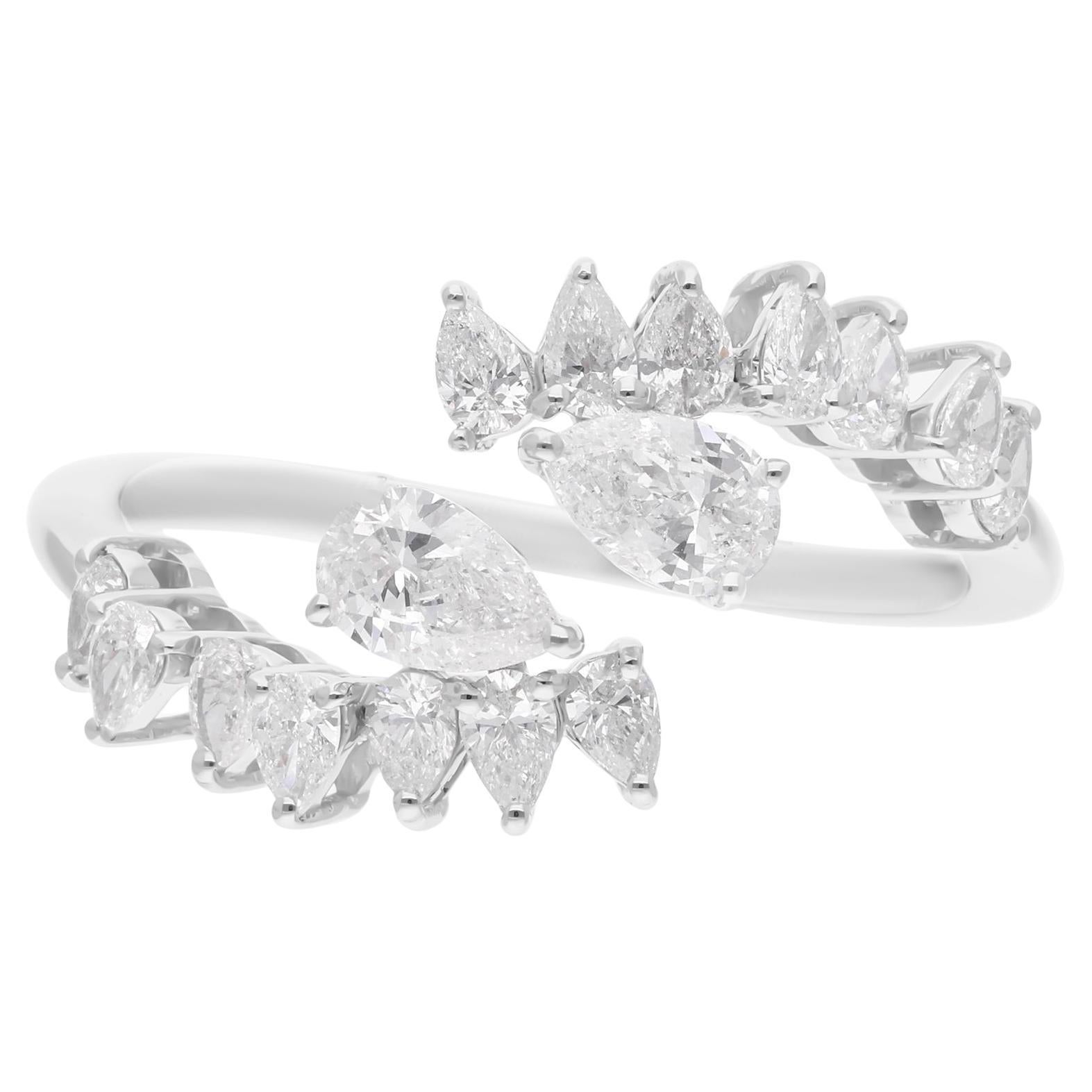 1.03 Carat SI/H Pear Diamond Cuff Ring 18 Karat White Gold Handmade Jewelry