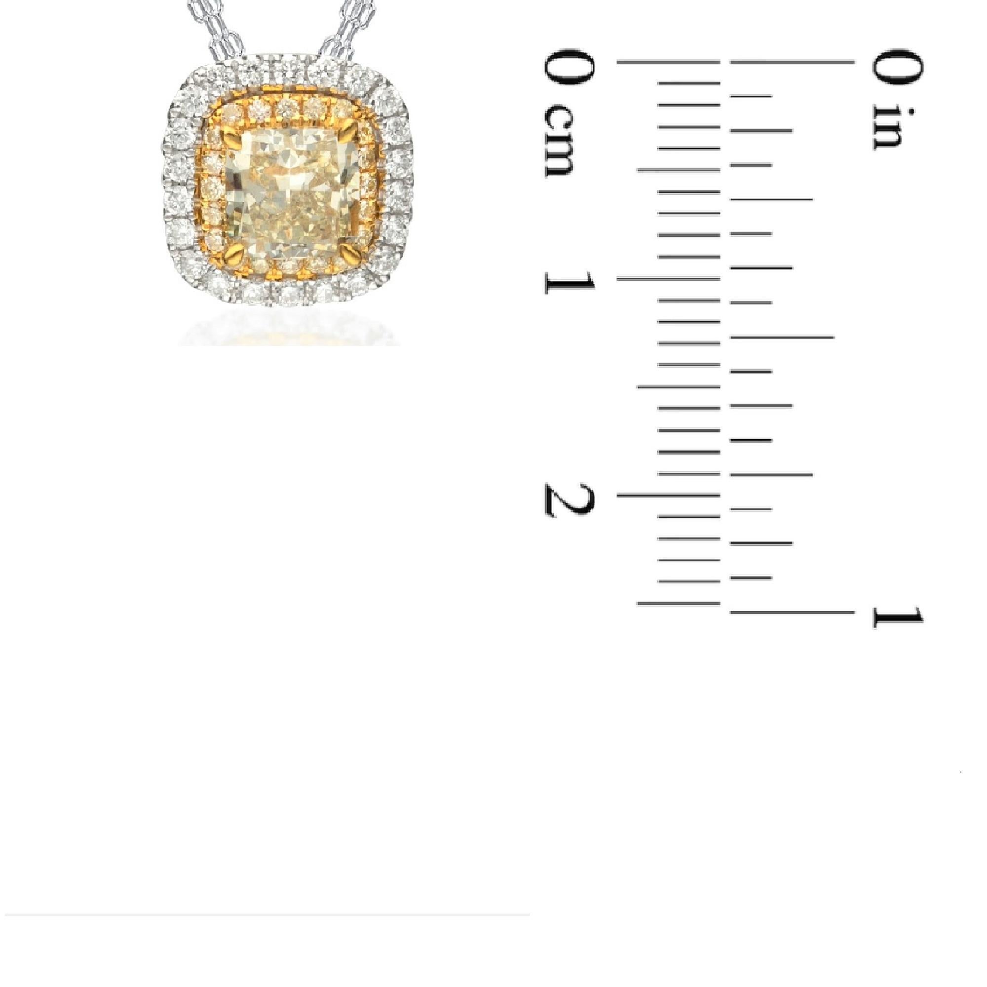Cushion Cut 1.03 Carat Yellow Diamond 18 Karat Two-Tone Gold Pendant Necklace For Sale