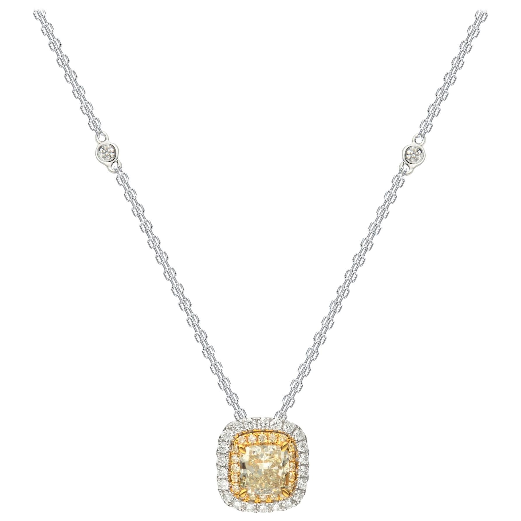 1.03 Carat Yellow Diamond 18 Karat Two-Tone Gold Pendant Necklace