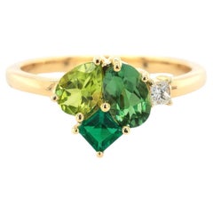 1.03 Carats Tourmaline, Peridot, Emerald and Diamond set in 14K Yellow Gold Ring