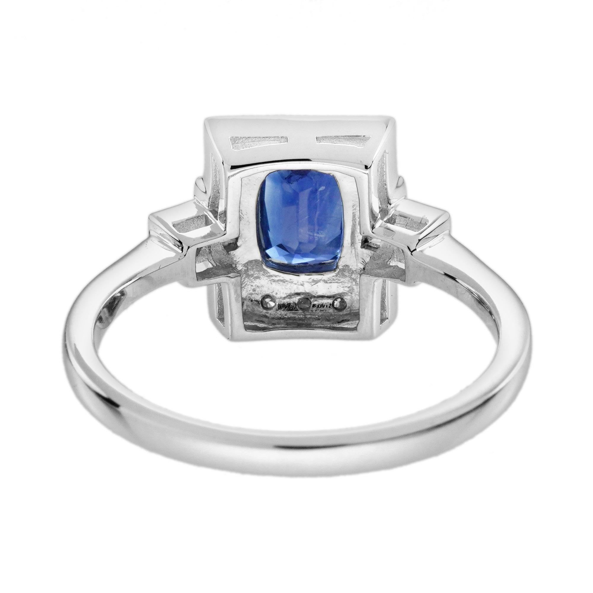 1.03 Ct. Bague de fiançailles de style Art déco en or blanc 18 carats avec saphir bleu et diamant Pour femmes en vente