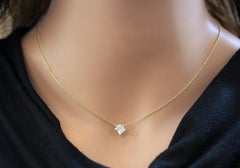1.03 Ct Diamond Princess Delicate Handmade Solitaire Necklace In 14k Yellow Gold