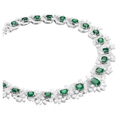 103 Ct. Emerald Baguette Round Diamond Choker Necklace