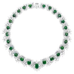 103 Ct. Emerald Baguette Round Diamond Choker Necklace