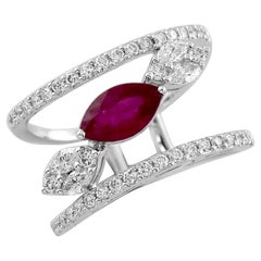 1.03 Ct Marquise Shaped Ruby Wide Ring With Diamonds Made In 18k White Gold