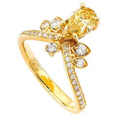 1.03 Ct Natural Fancy Intense Orangy Yellow Diamond Ring