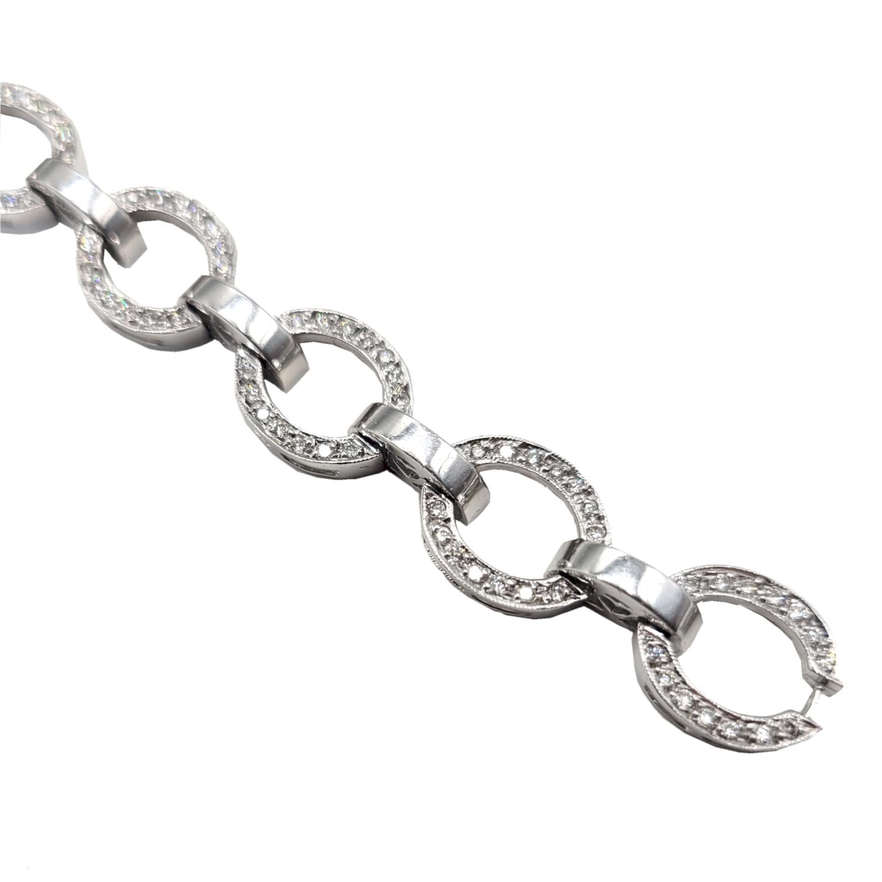 Pulsera de diamantes de oro de 14 quilates engastados con pavé de 1,03 quilates - Oval Links en Nuevo estado para la venta en Los Angeles, CA