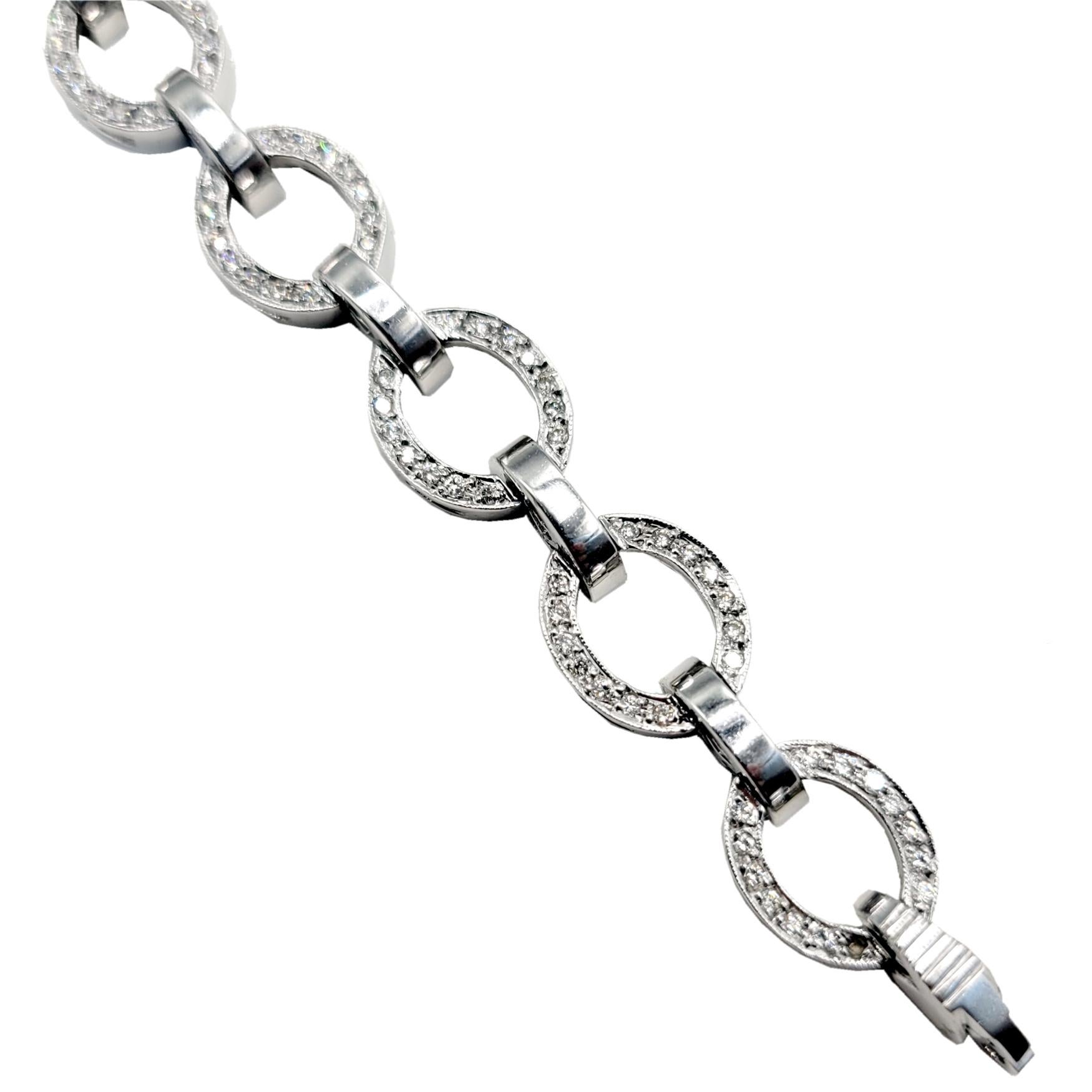 De las mujeres Pulsera de diamantes de oro de 14 quilates engastados con pavé de 1,03 quilates - Oval Links en venta