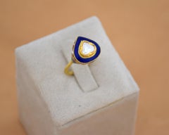 1.03 ct white loupe clean Rose cut diamond and Enamel ring in 22K gold