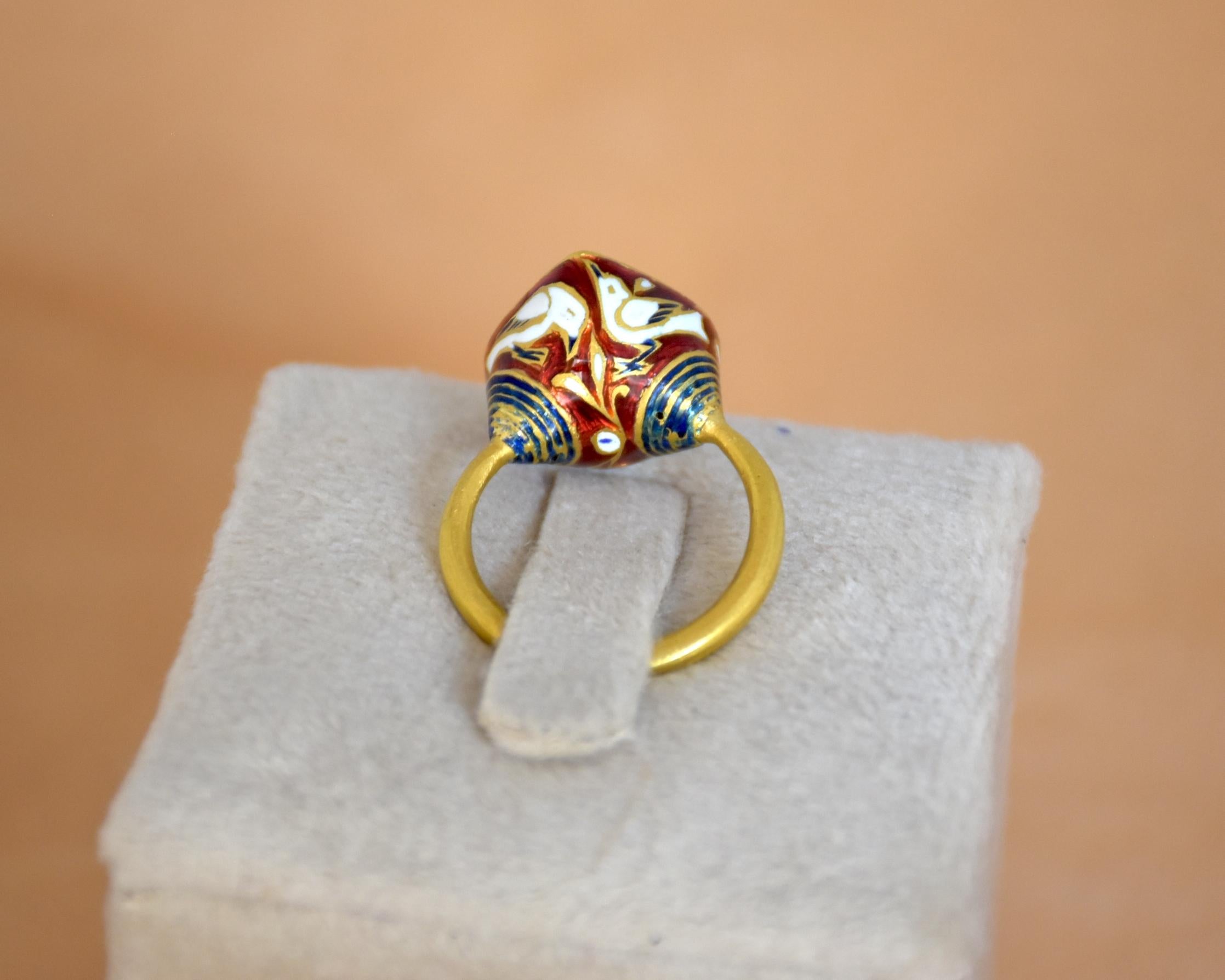 1.03 ct white loupe clean Rose cut diamond and Enamel ring in 22K gold For Sale 3
